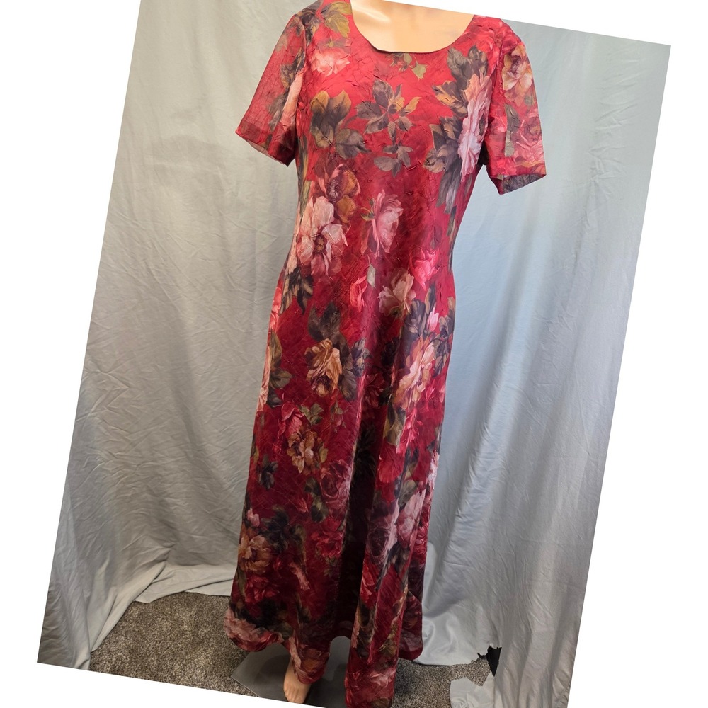 Melissa Collection Sheath Dress Women 10 Burgandy Chiffon Floral Print Excellent